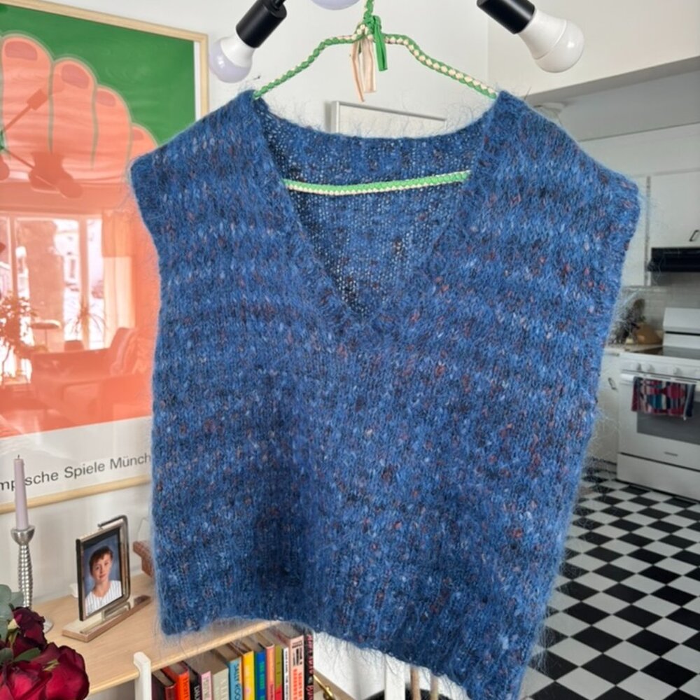 vintage hand knit mohair blend vest blue